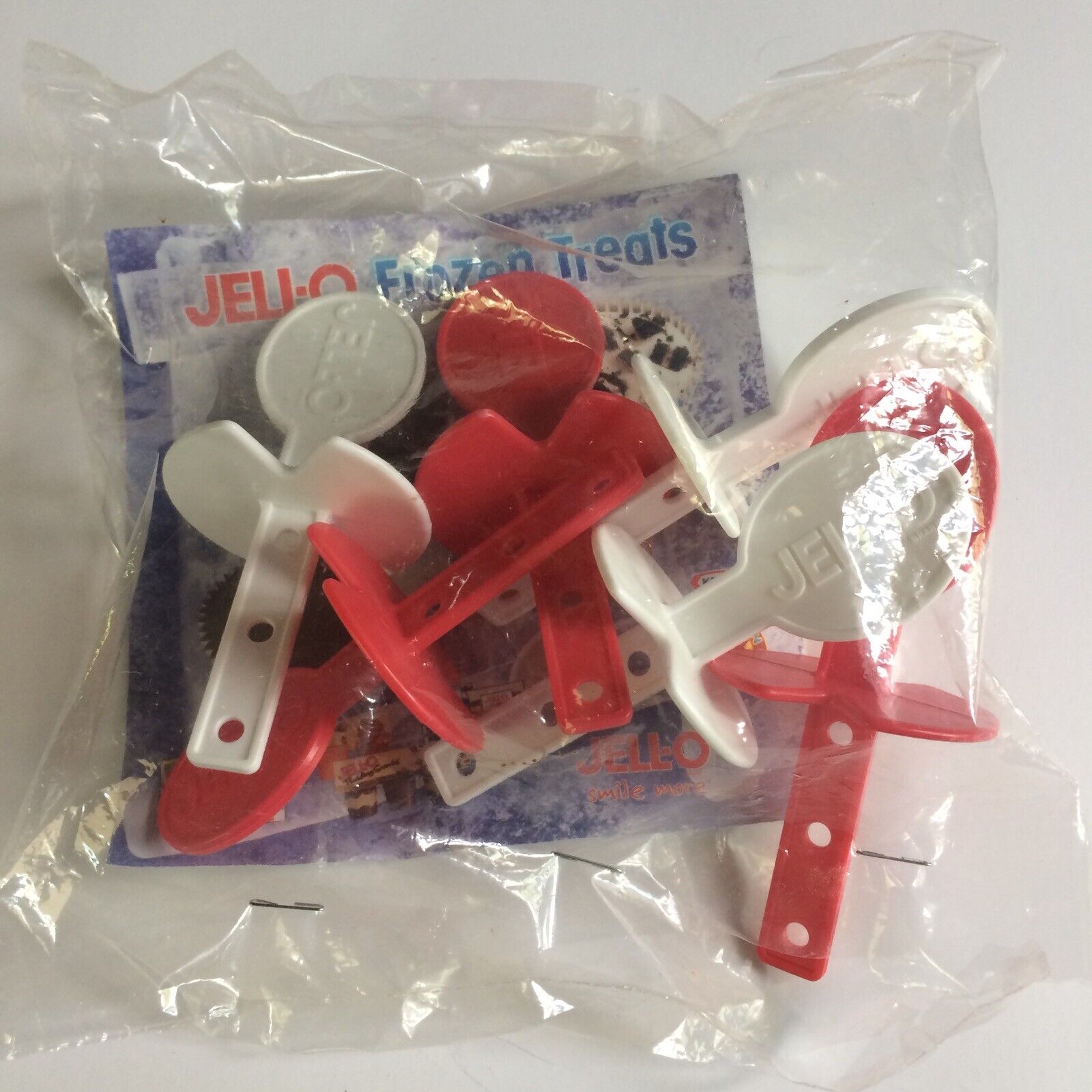 Vtg Set/6 Jello Plastic Frozen Popsicle Stick Classic Frozen Pops Red White 1998