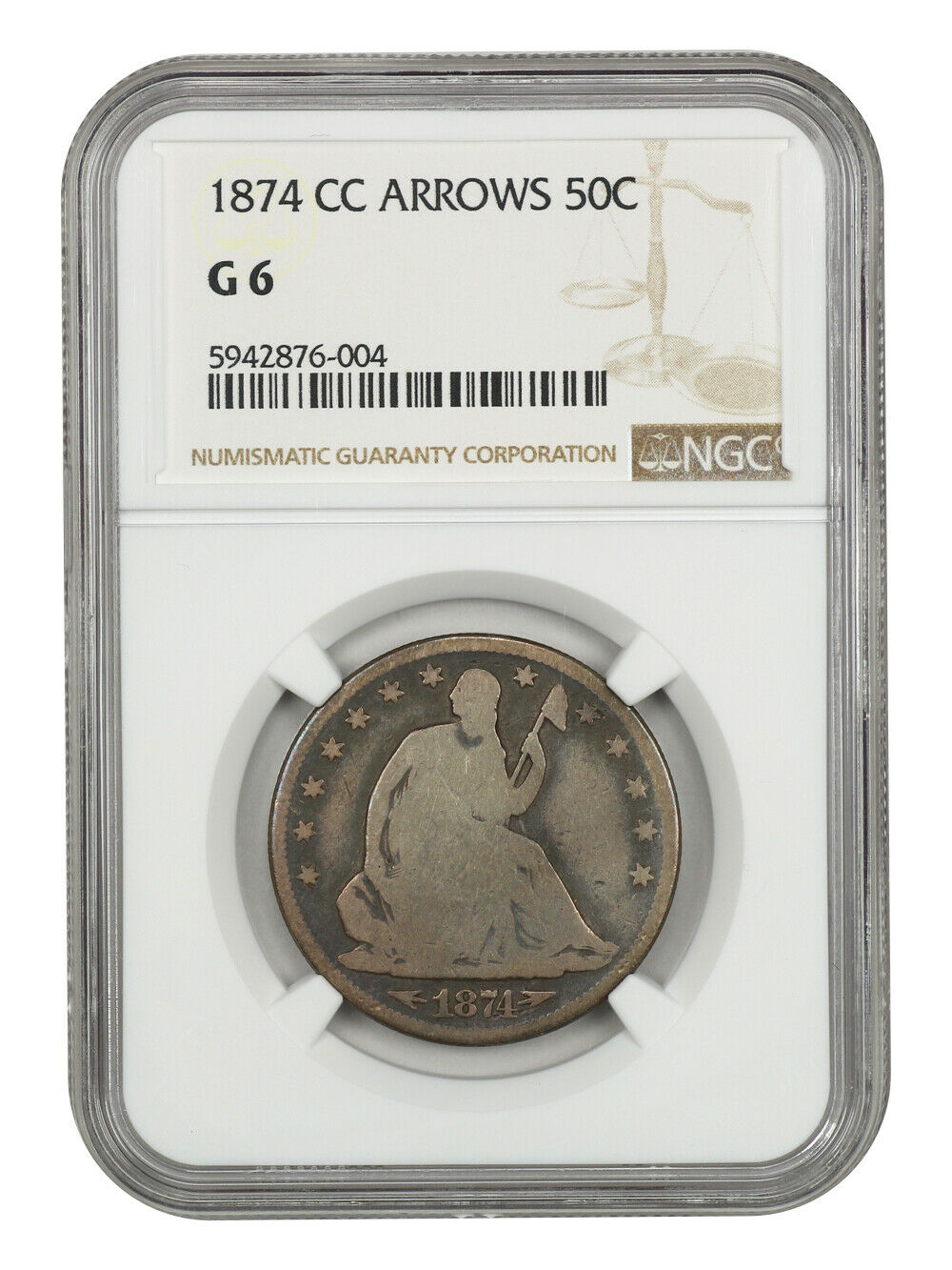 1874-cc 50c Ngc Good-06 (arrows) Rare Carson City Issue - Rare Carson City Issue