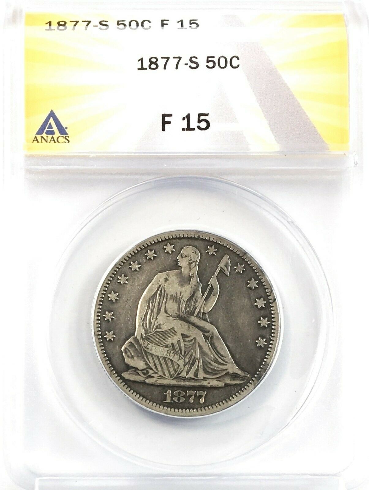 1877-s Seated Liberty Half Dollar Silver 50c Circulated Fine Anacs F15