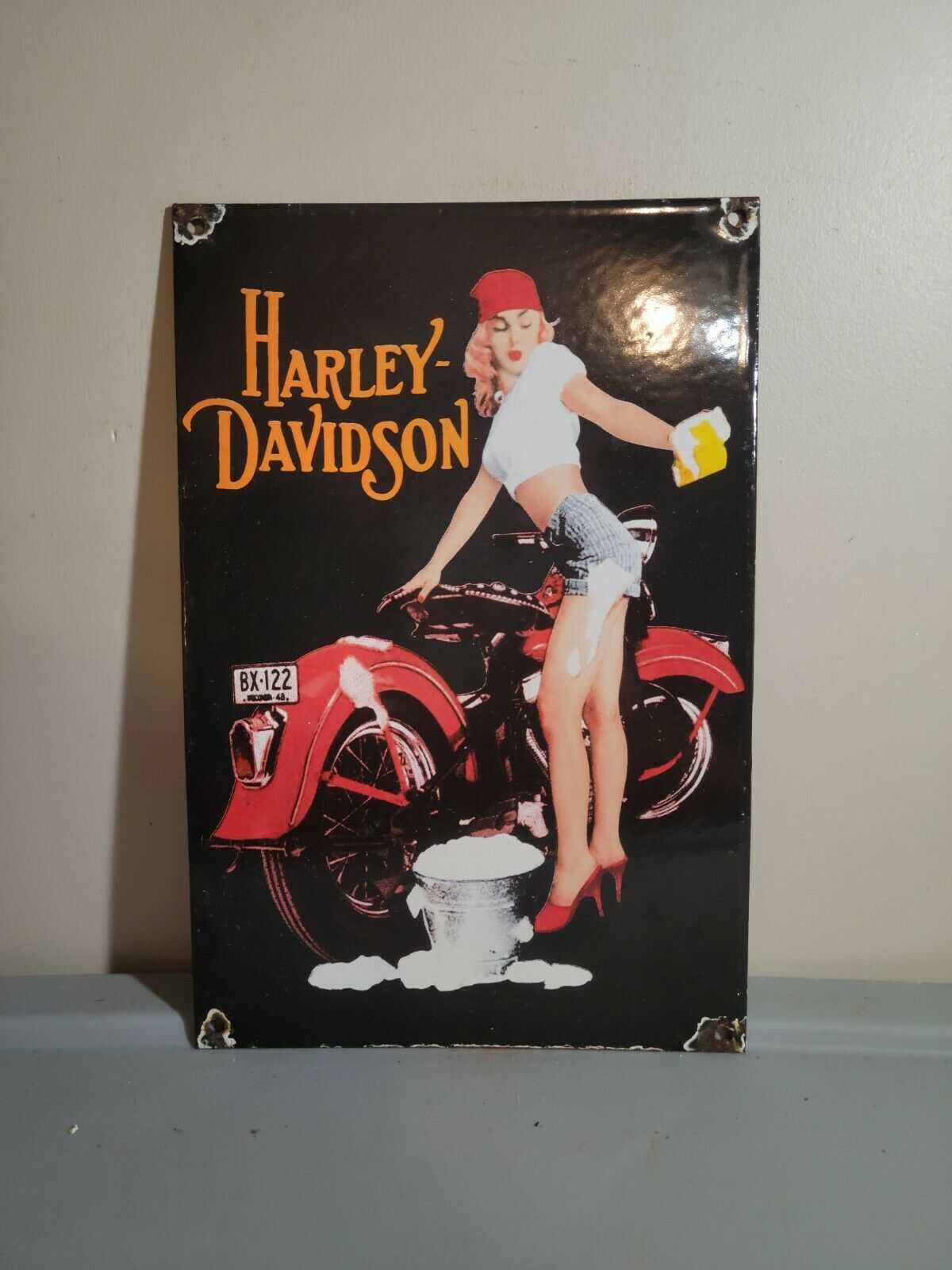 Vintage Porcelain Harley Davidson Advertising Sign