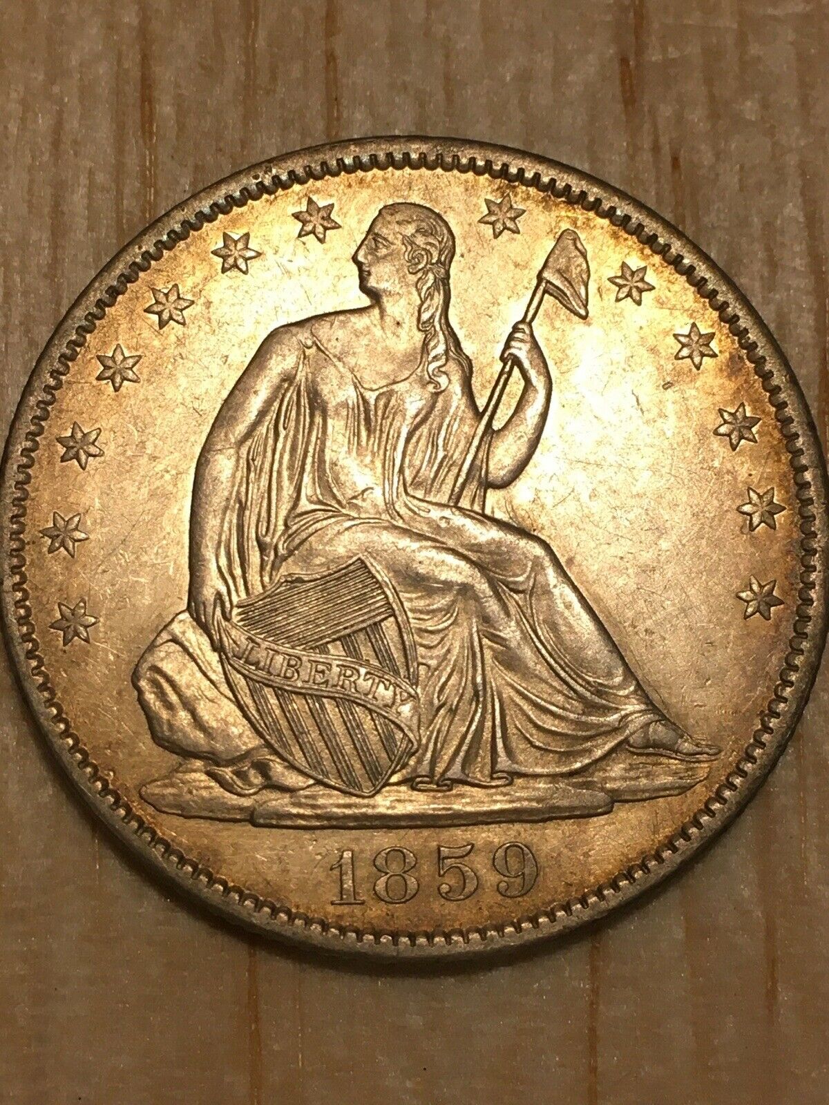 1859 O Seated Liberty Half Dollar Ch Au (golden Champagne Toning)