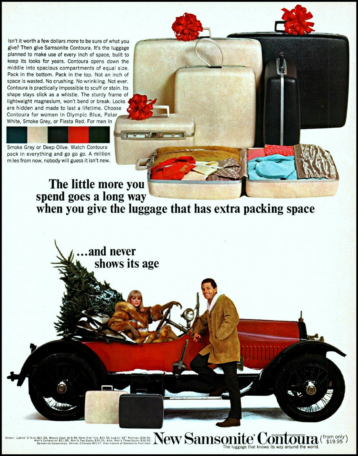 1965 Rolls Royce Christmas Tree Couple Samsonite Vintage Photo Print Ad Adl83
