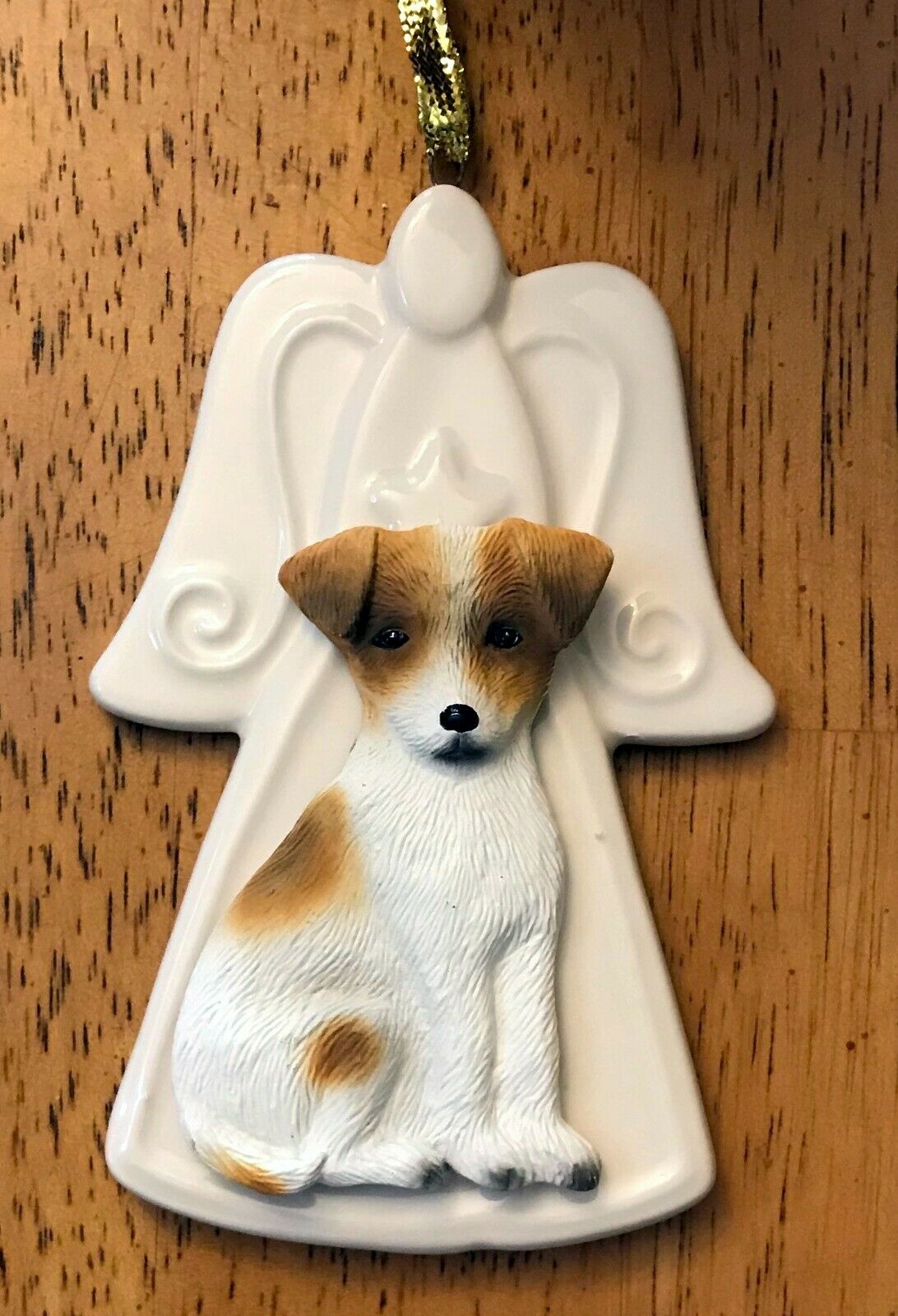 Porcelain Jack Russell 3d Dog Christmas Angel Ornament Gift Holiday 3" W 4.50" H