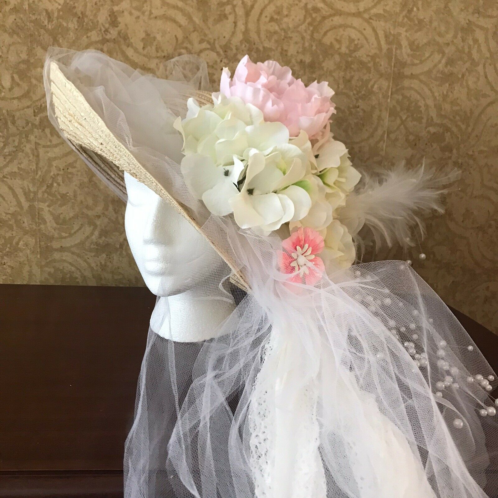 Fancy Peonies Flowers Kentucky Derby Church Wedding Bridal Organza Hat