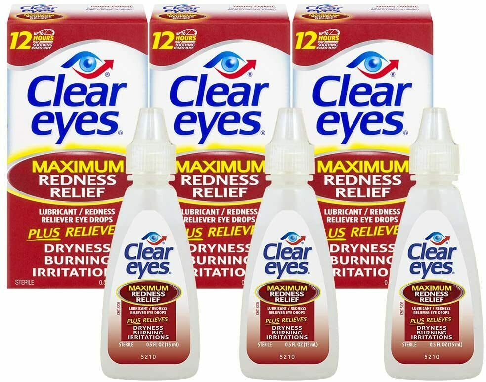 Clear Eyes, (maximum Redness Relief) Eye Drops, 0.5 Fl Oz (15 Ml) (pack Of 3)