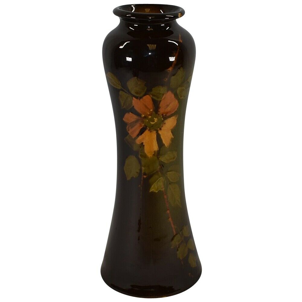 Owens Pottery Utopian Yellow Orange Wild Rose Tall Vase (artist Signed)