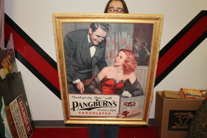 Vintage 1949 Pangburn's Chocolates Candy Store Gas Oil 32" Framed Sign