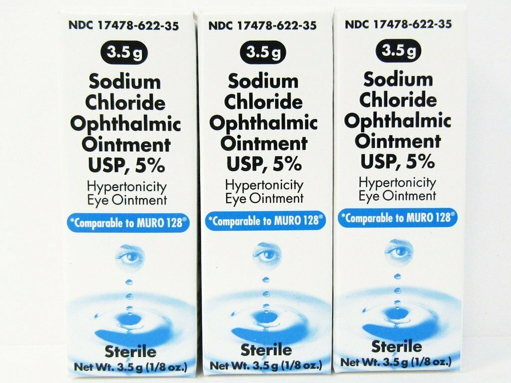 Akorn Sodium Chloride Ophthalmic Eye Ointment 5% 3.5gm -3 Pack - Exp 05-2023