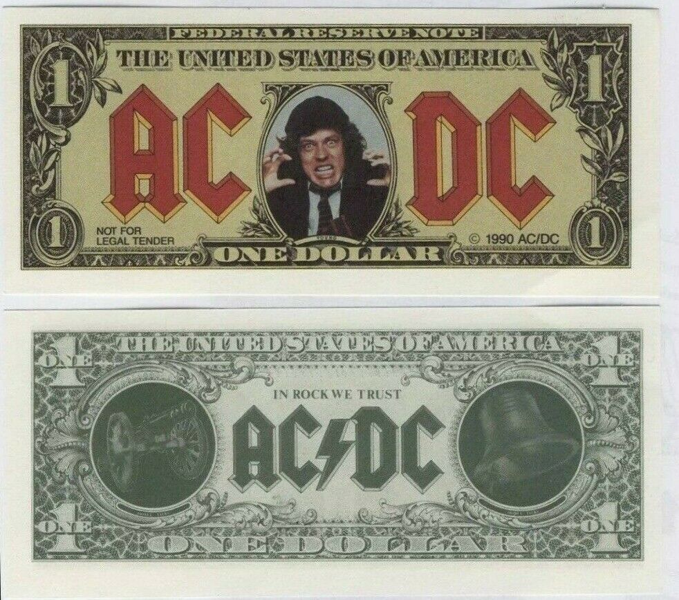 Ac/dc Razors Edge Money Talks Angus Young Promotional One Dollar Bill 1990