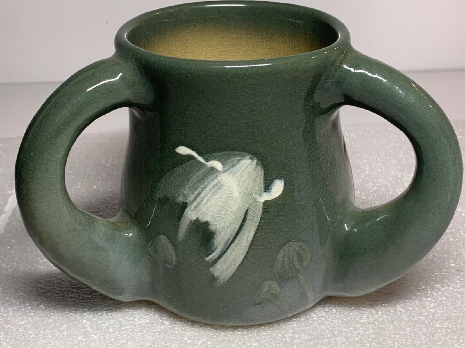 Owens Lotus Art Pottery Mushroom Three Handle Loving Cup Mug Vase Chilcote 234