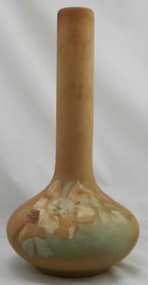 Owens Matte Utopian 13" Vase By Harry Larzelere With Poppy Blossoms In Slip Mint