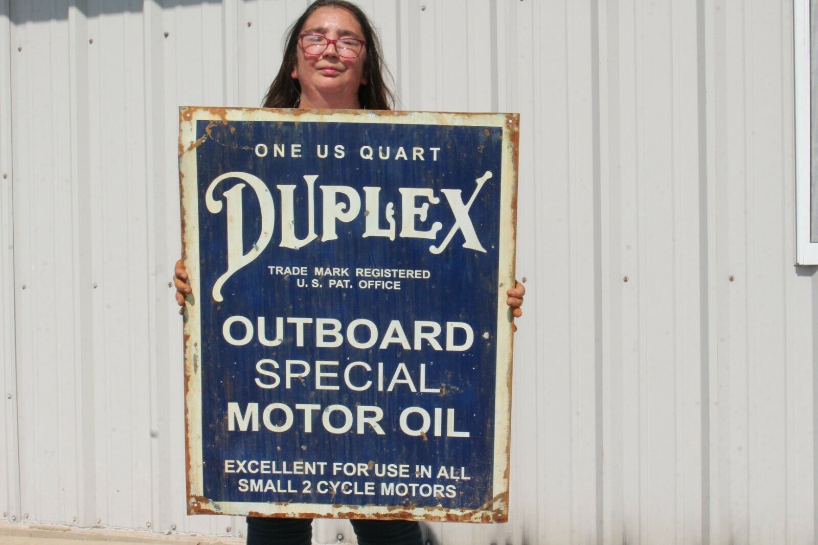 Large Vintage Duplex Outboard Boat Motor Special Oil Fishing 31" Metal Sign