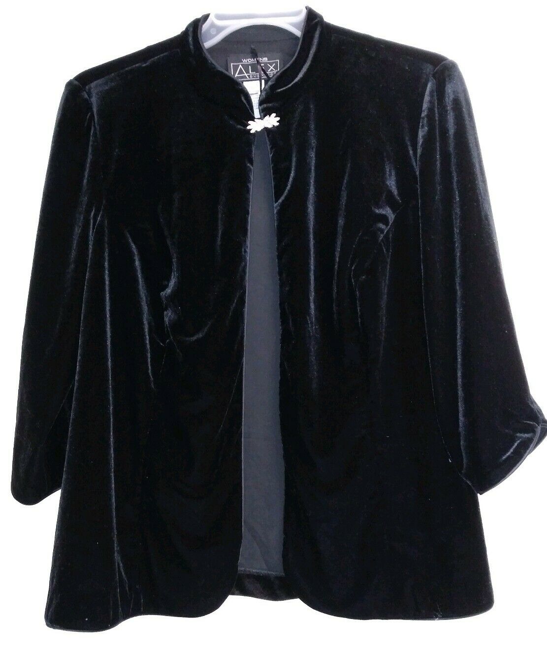 Alex Evenings Velour Velvet Top Clasp Jacket Coverup Plus Size 1x Black