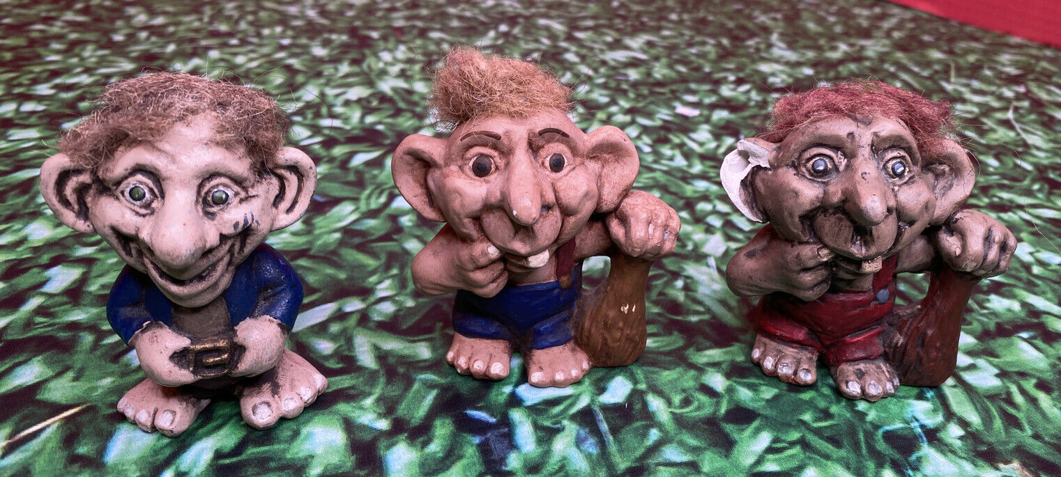 Lot Of 3 Vintage Ceramic Trolls Handcrafted In Iceland 1997 “please Read”