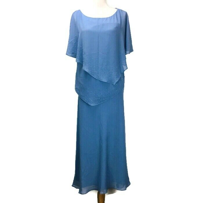 Adrianna Papell 2 Piece Skirt Top W Asymmetric Beaded Popover Solid Blue Sz 8