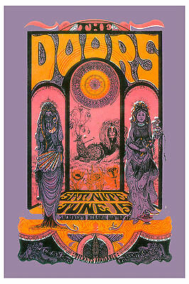 The Doors At Sacramento Psychedelic  Concert Poster From 1967  13x19