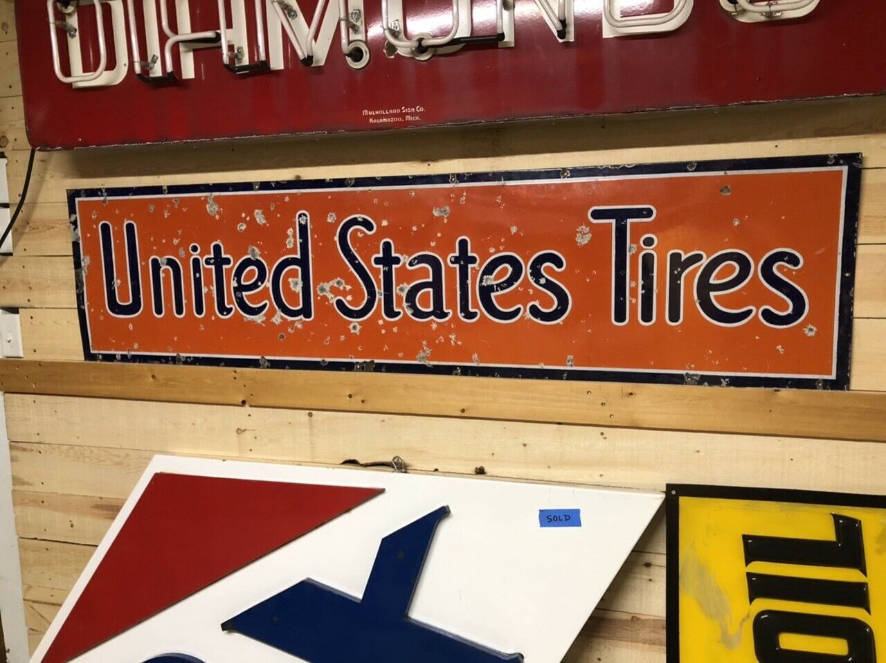 Original Early Vintage United States Tires Sign Old Porcelain Gas Oil Will Ship!
