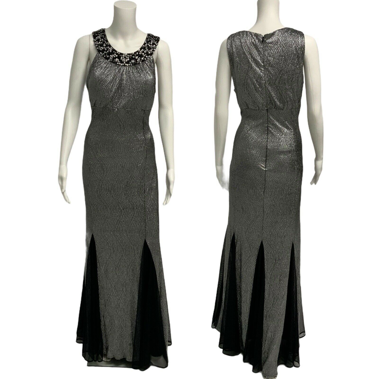 R&m Richard Women's Evening Formal Long Dress Gray Metallic Size 16