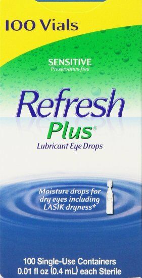 Refresh Plus Lubricant Eye Drops, Moisturizing Relief, 100 Single Vials Dry Eyes