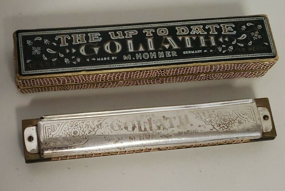 Vintage Hohner The Up To Date Goliath 453/48 “c” Harmonica W Original Case Used