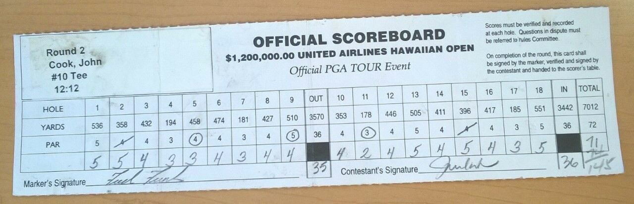 Pga Golf United Airlines Hawaiian Open Scorecard 2-71 John Cook 1997