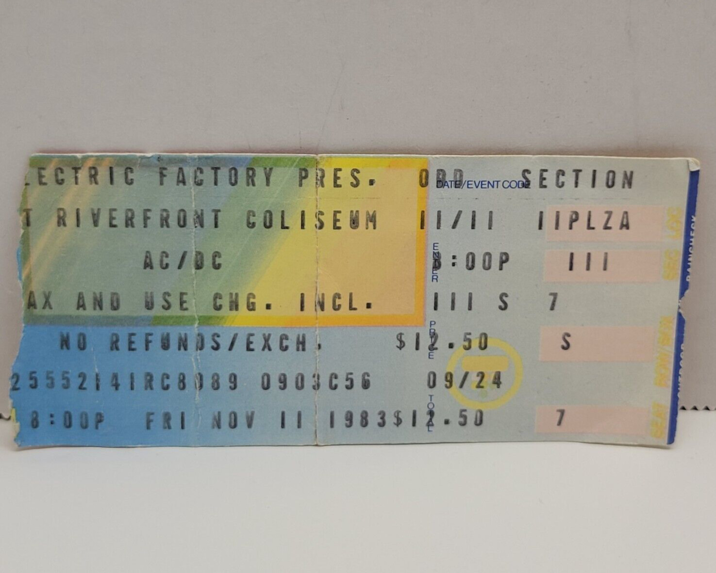 November 11 1983 Ac/dc @ Riverfront Oh Concert Ticket Stub Electric Factory
