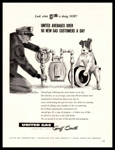 1959 United Gas Serving The Gulf South Jack Russell Terrier Dog Vintage Print Ad
