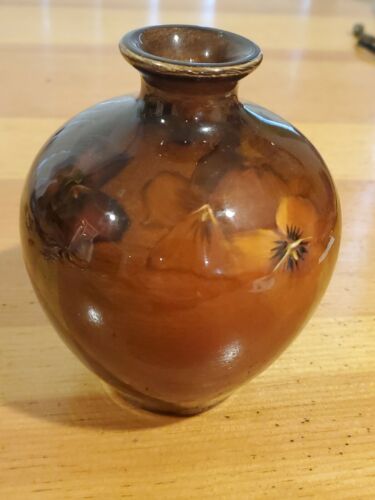 J.b. Owens  Utopian Brown Glazed Shoulder Vase Hand Painted Lily Pad Flower
