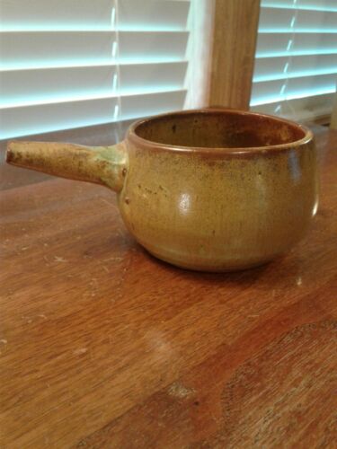 Owens Pottery Glazed Green/brown Glaze Bowl With Single Handle Signed Owens