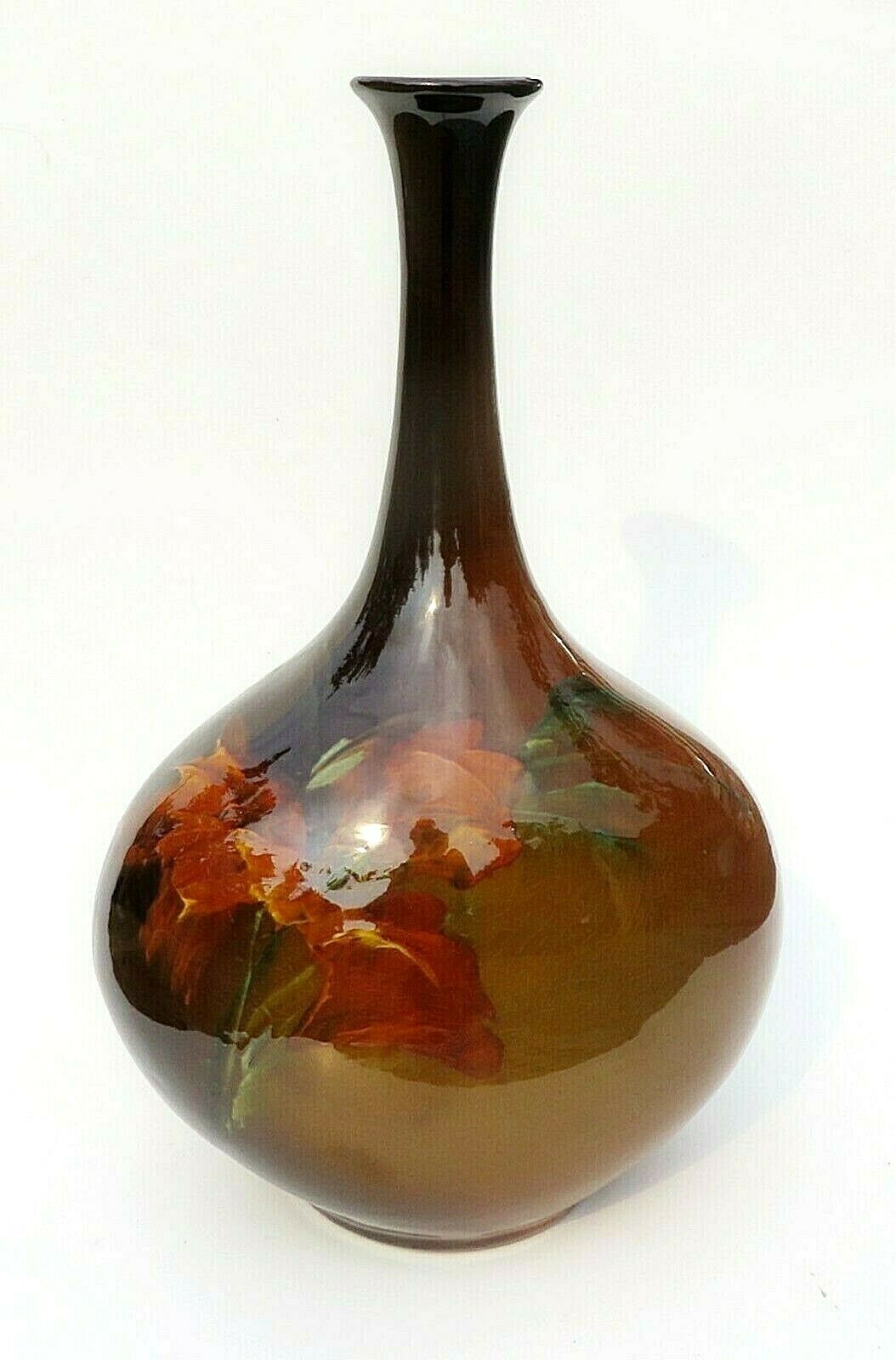 American Art Pottery Owens Utopian Hand Painted Brown Glaze 14" Vase