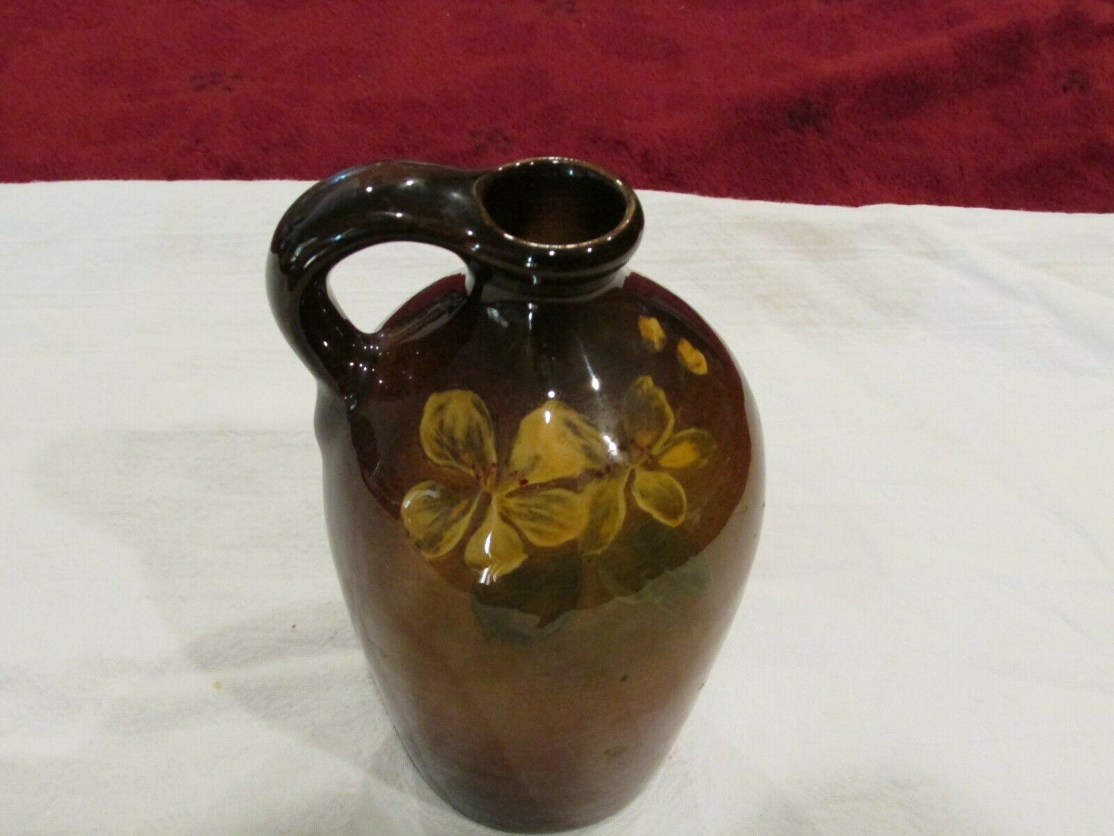 J. B. Owens Art Pottery Early 1900s Antique Utopian Jug Vase W Floral Decor 6"