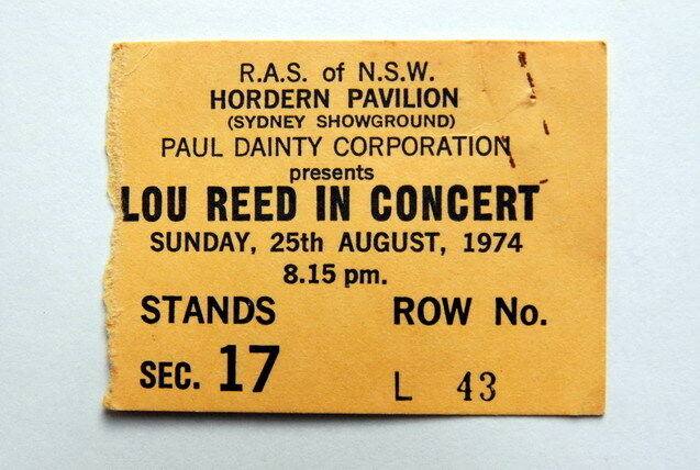 Ac/dc Lou Reed 25th Aug 1974 Sydney Mega Rare Ticket Dave Evans Before Bon Scott